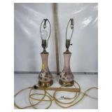 PAIR OF MCM HAND PAINTED LAMPS NO SHADES