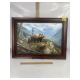 MOMMA BEAR & CUBS ON ROCK CLIFF FRAMED ART