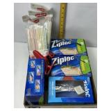 ZIPLOC BAGS, STRAWS, CLIPS