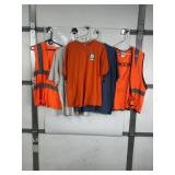 3 RAILROAD SHIRTS, 2 SAFETY VESTS. SZ XL