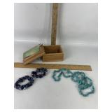 VIBRANT TURGUOISE CHIP BEADED BRACLETS IN WOOD BOX
