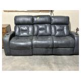 DARK GREY LEATHER RECLINING SOFA, NEEDS POWER CORD