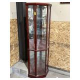 LIGHTED CORNER CURIO CABINET W/ GLASS SHELVES