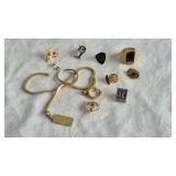 COLLECTION GOLD TONE PINS, JEWELRY PIECES