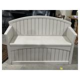 SUNCAST PLASTIC STORAGE BENCH, 34" T X 52 1/2"L
