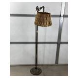 ANTIQUE BRIDGE-ARM METAL FLOOR LAMP & SHADE