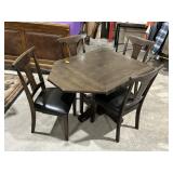 WOOD DINING ROOM TABLE W/ 4 CHAIRS, DROP LEAF SIDE