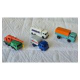 4 LESNEY MATCHBOX UTILITY TRUCKS, CRANE, TRASH, BP