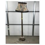 VINTAGE FLOOR LAMP W/ MARBLE ON BASE, FRINGED SHAD