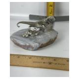 PEWTER DINOSAUR FIGURE ON AGATE BASE