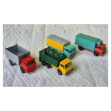 4 LESNEY MATCHBOX TRUCKS, STAKEBED, TIPPER