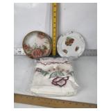 EMBROIDERED CLOTH, PORCELAIN PLATES