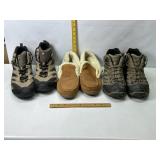 2 PAIR OF SLIGHTLY USED HIKING BOOTS & SLIPPERS