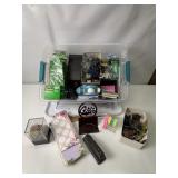 TUB OF OFFICE ITEMS, CLIPS, TAPE, PADS