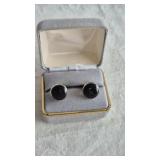VINTAGE ROUND BLACK CUFF LINKS, IN CASE