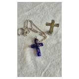 GLASS FLORAL CROSS, SILVER & YELLOW CROSS