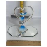 GLASS HEART ANGEL FIGURE ON MIRRROR BASE