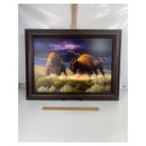 DALLEN LAMBSON FRAMED BUFFALO LIGHTING ART, 28"