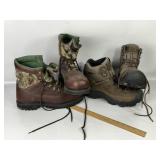 2 PAIR SZ  13 & 14 HIKING BOOTS, USED
