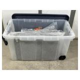 LARGE STORAGE TOTE ON WHEELS W/ MOVING BLANKETS