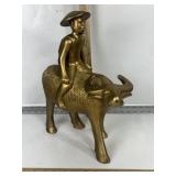 RESIN GOLD WATER BUFFALO W/ JOCKEY