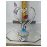 GLASS HEART SHAPE & HUMMINGBIRD FIGURE ON MIRROR