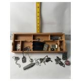 TRINKET BOX W/ NECKLACES, MONEY CLIPS, KNIVES