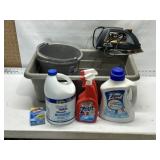 LAUNDRY ITEMS, BLEACH, SOAP, BUCKET, TOTE