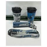 DETROIT LIONS & TIGERS ITEMS, CUPS, LANYARD, TRUCK