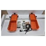 2 ORANGE SURVIVOR DRY BOXES W/ GOODIES