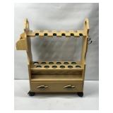 ROLLING WOODEN FISHING ROD RACK W/ STORAGE
