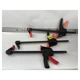 3 SMALL PLASTIC HANDLE CLAMPS