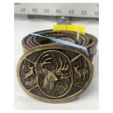 BRONZE DEER HEAD BUCKLE W/ LEATHER BELT