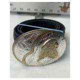 EAGLE HEAD BELT BUCKLE W/ LEATHER BELT