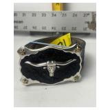 STEER HEAD BELT BUCKLE W/ LEATHER TOOLED BELT