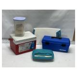 TACKLE BOX, SMALL COOLER, PLASTIC DISHES