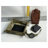 CASIO WATCH, LEATHER PHONE CASE, CARD HOLDER