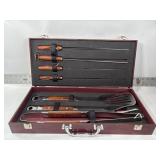 NEW BBQ UTENSIL SET IN WOOD CASE