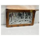 ETCHED DEER HALL MIRROR & COAT HOOKS & SHELF
