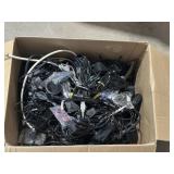 BOX FULL OF MISC WIRES, PLUGS & CHARGERS