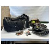 DUFFLE BAG & SOFTBALL ITEMS, GLOVES, BALLS