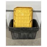 3 BLACK & YELLOW PLASTIC TUBS W/ LIDS