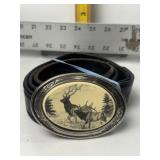 VNTG. BARLOW ELK BELT BUCKLE W/ LEATHER BELT