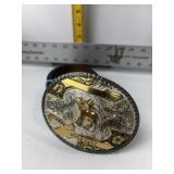 LARGE ELK BUCKLE W/ TONY LAMA LEATHER BELT