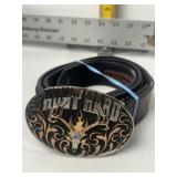 HUNT HARD DEER SKULL BUCKLE W/ LEATHER BELT