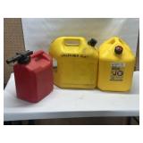 3 GAS CANS, 2 - 5 GAL, 2.5GAL, MINIMAL FUEL
