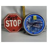 NEON CLOCK & STOP SIGN