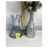 GLASS WATER PITCHER, GLASS VASE & FAKE FLOWERS
