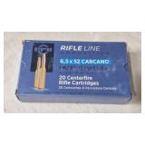 PPU 6.5 X 52 CARCANO 139GR FMJBT AMMO, 20 TOTAL