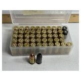50 RNDS RELOADED .45 AUTO AMMO IN PLASTIC CASE